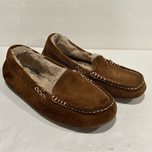 Ugg Women’s Ansley Moccasin Chestnut Suede Sheepskin Slip On Loafer Size 9